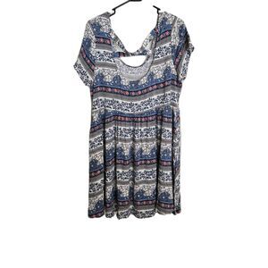 TORRID Babydoll Dress Tunic Blue White Floral Short Sleeve Crisscross Size 2